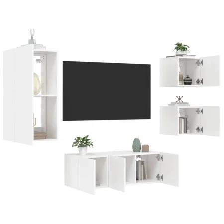 Wand-TV-Schränke mit LED, 5 Stück, weißes Holzwerkstoff von , TV-Möbel - Ref: Foro24-3216825, Preis: 185,61 €, Rabatt: %