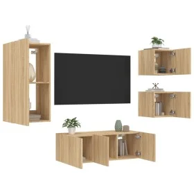 Muebles TV pared con LED 5 pzas madera ingeniería roble Sonoma de , Muebles TV - Ref: Foro24-3216827, Precio: 176,87 €, Descu...