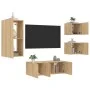 TV wall furniture with LED 5 pieces engineered wood Sonoma oak by , TV Furniture - Ref: Foro24-3216827, Price: 176,87 €, Disc...