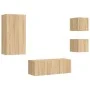 TV wall furniture with LED 5 pieces engineered wood Sonoma oak by , TV Furniture - Ref: Foro24-3216827, Price: 176,87 €, Disc...
