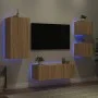 TV wall furniture with LED 5 pieces engineered wood Sonoma oak by , TV Furniture - Ref: Foro24-3216827, Price: 176,87 €, Disc...