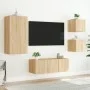 TV wall furniture with LED 5 pieces engineered wood Sonoma oak by , TV Furniture - Ref: Foro24-3216827, Price: 176,87 €, Disc...