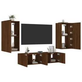 TV-Wandmöbel mit LED, 4-teilig, Eichenbraun, Holzwerkstoff von , TV-Möbel - Ref: Foro24-3216852, Preis: 192,89 €, Rabatt: %