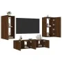 TV wall furniture with LED 4 pieces oak brown engineered wood by , TV Furniture - Ref: Foro24-3216852, Price: 192,89 €, Disco...