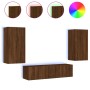 TV wall furniture with LED 4 pieces oak brown engineered wood by , TV Furniture - Ref: Foro24-3216852, Price: 195,34 €, Disco...