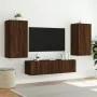 TV wall furniture with LED 4 pieces oak brown engineered wood by , TV Furniture - Ref: Foro24-3216852, Price: 192,89 €, Disco...