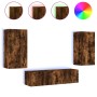 Muebles TV pared con LED 4 pzas madera ingeniería roble ahumado de , Muebles TV - Ref: Foro24-3216850, Precio: 194,70 €, Desc...