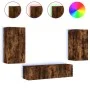 TV wall furniture with LED 4 pieces engineered wood smoked oak by , TV Furniture - Ref: Foro24-3216850, Price: 192,22 €, Disc...