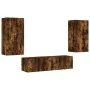 TV wall furniture with LED 4 pieces engineered wood smoked oak by , TV Furniture - Ref: Foro24-3216850, Price: 192,22 €, Disc...