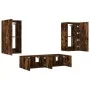 TV wall furniture with LED 4 pieces engineered wood smoked oak by , TV Furniture - Ref: Foro24-3216850, Price: 192,22 €, Disc...