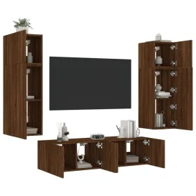 TV wall furniture with LED 6 pieces oak brown engineered wood by , TV Furniture - Ref: Foro24-3216838, Price: 227,17 €, Disco...