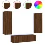 TV wall furniture with LED 6 pieces oak brown engineered wood by , TV Furniture - Ref: Foro24-3216838, Price: 227,17 €, Disco...