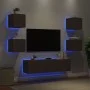 TV wall furniture with LED 6 pieces oak brown engineered wood by , TV Furniture - Ref: Foro24-3216859, Price: 185,95 €, Disco...
