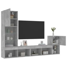 Muebles TV pared con LED 4 pzas madera ingeniería gris hormigón de , Muebles TV - Ref: Foro24-3216664, Precio: 157,43 €, Desc...