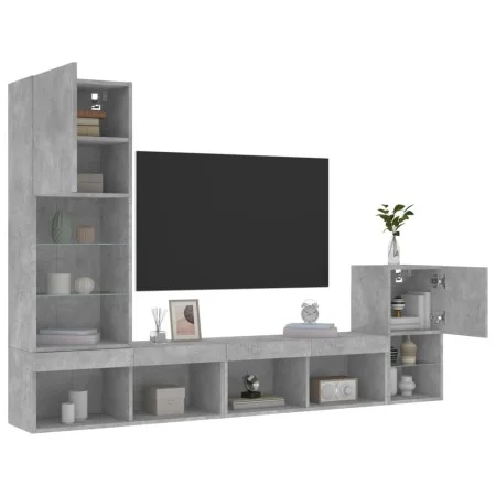 TV-Wandmöbel mit LED, 4-teilig, Betongrau, Holzwerkstoff von , TV-Möbel - Ref: Foro24-3216664, Preis: 157,43 €, Rabatt: %