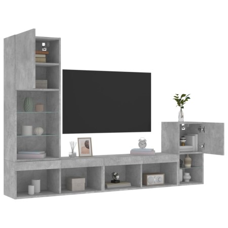 TV-Wandmöbel mit LED, 4-teilig, Betongrau, Holzwerkstoff von , TV-Möbel - Ref: Foro24-3216664, Preis: 159,37 €, Rabatt: %