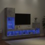 Muebles TV pared con LED 4 pzas madera ingeniería gris hormigón de , Muebles TV - Ref: Foro24-3216664, Precio: 159,37 €