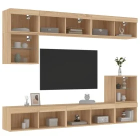 Muebles TV pared con LED 8 pzas madera ingeniería roble Sonoma de , Muebles TV - Ref: Foro24-3216670, Precio: 210,67 €, Descu...