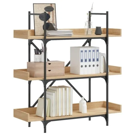 Bookcase with 3 shelves engineered oak wood 100x33x108.5 cm by , Bookcases and shelves - Ref: Foro24-837688, Price: 64,03 €, ...