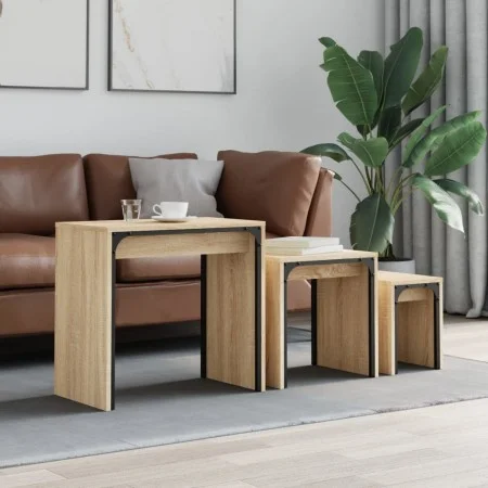 Stackable coffee tables 3 pieces engineered wood Sonoma oak by , Coffee table - Ref: Foro24-837823, Price: 47,04 €, Discount: %