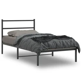 Bed frame with black metal headboard 100x190 cm by , Beds and slatted bases - Ref: Foro24-355359, Price: 60,49 €, Discount: %