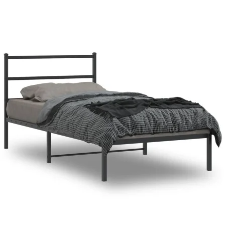 Bed frame with black metal headboard 100x190 cm by , Beds and slatted bases - Ref: Foro24-355359, Price: 60,48 €, Discount: %