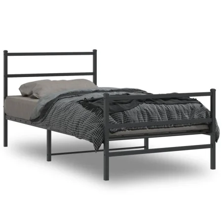 Bed frame with headboard and black metal footboard 100x200cm by , Beds and slatted bases - Ref: Foro24-355378, Price: 68,90 €...