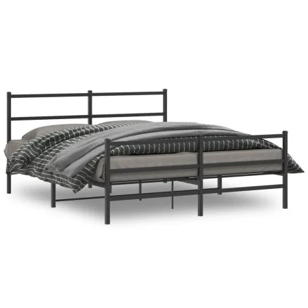 Bed frame with headboard and black metal footboard 160x200cm by , Beds and slatted bases - Ref: Foro24-355386, Price: 106,84 ...