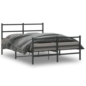 Bed frame with headboard and black metal footboard 140x200cm by , Beds and slatted bases - Ref: Foro24-355384, Price: 93,51 €...