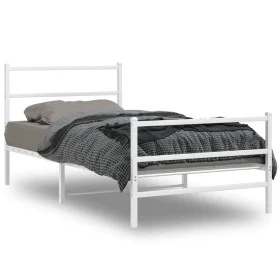 Metal bed frame with headboard and white footboard 107x203 cm by , Beds and slatted bases - Ref: Foro24-355428, Price: 74,75 ...
