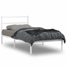 Metal bed frame with white headboard 100x200 cm by , Beds and slatted bases - Ref: Foro24-355409, Price: 62,99 €, Discount: %