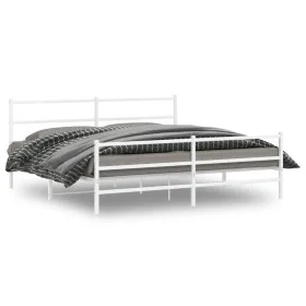 Metal bed frame with headboard and white footboard 183x213 cm by , Beds and slatted bases - Ref: Foro24-355437, Price: 100,61...