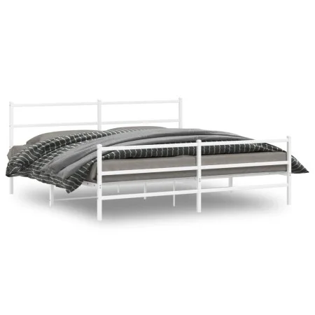 Metal bed frame with headboard and white footboard 183x213 cm by , Beds and slatted bases - Ref: Foro24-355437, Price: 100,61...