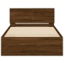 Oak brown engineered wood bed with headboard 100x200 cm by , Beds and slatted bases - Ref: Foro24-838623, Price: 179,32 €, Di...