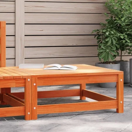 Gartenhocker aus massivem, wachsbraunem Kiefernholz, 70 x 70 x 30 cm von , Modulare Sofas für den Außenbereich - Ref: Foro24-...