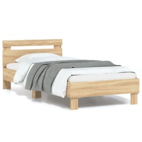 Estructura de cama cabecero luces LED roble Sonoma 90x190 cm