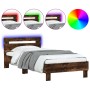 Bed frame headboard LED lights smoked oak 90x190 cm by , Beds and slatted bases - Ref: Foro24-838747, Price: 88,73 €, Discoun...