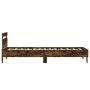 Estructura de cama cabecero luces LED roble ahumado 90x190 cm de , Camas y somieres - Ref: Foro24-838747, Precio: 87,34 €, De...