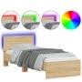 Bed frame headboard LED lights Sonoma oak 90x200 cm by , Beds and slatted bases - Ref: Foro24-838808, Price: 113,16 €, Discou...