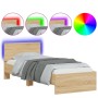 Estructura de cama cabecero luces LED roble Sonoma 90x200 cm de , Camas y somieres - Ref: Foro24-838808, Precio: 115,85 €, De...