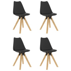 Sillas de comedor 4 uds PP negro y madera maciza de haya