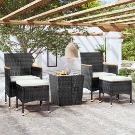 Gartentischstühle 5 Stück synthetisches Rattan schwarz gehärtetes Glas von , Gartensets - Ref: Foro24-3058374, Preis: 255,85 ...