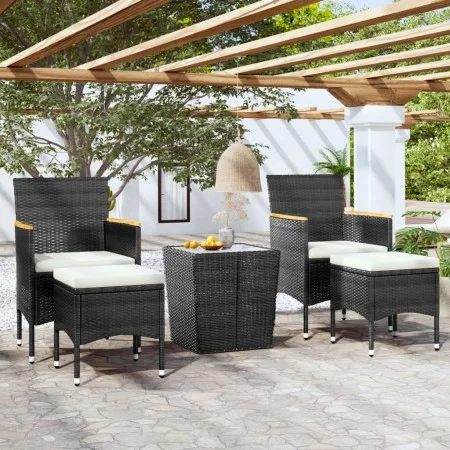 Gartentischstühle 5 Stück synthetisches Rattan schwarz gehärtetes Glas von , Gartensets - Ref: Foro24-3058374, Preis: 251,51 ...