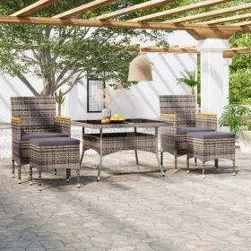Garden dining set 5 pieces synthetic rattan gray tempered glass by , Garden sets - Ref: Foro24-3058355, Price: 539,21 €, Disc...