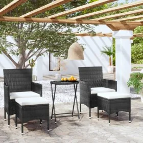Gartentischstühle 5 Stück synthetisches Rattan schwarz gehärtetes Glas von , Gartensets - Ref: Foro24-3058388, Preis: 241,46 ...