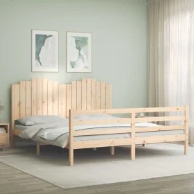 Double bed frame with solid wood headboard by , Beds and slatted bases - Ref: Foro24-3194196, Price: 187,93 €, Discount: %