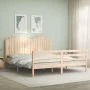 Double bed frame with solid wood headboard by , Beds and slatted bases - Ref: Foro24-3194196, Price: 187,93 €, Discount: %