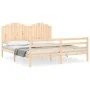 Double bed frame with solid wood headboard by , Beds and slatted bases - Ref: Foro24-3194196, Price: 187,93 €, Discount: %