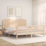Double bed frame with solid wood headboard by , Beds and slatted bases - Ref: Foro24-3194196, Price: 190,79 €, Discount: %
