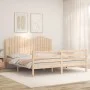 Double bed frame with solid wood headboard by , Beds and slatted bases - Ref: Foro24-3194196, Price: 187,93 €, Discount: %